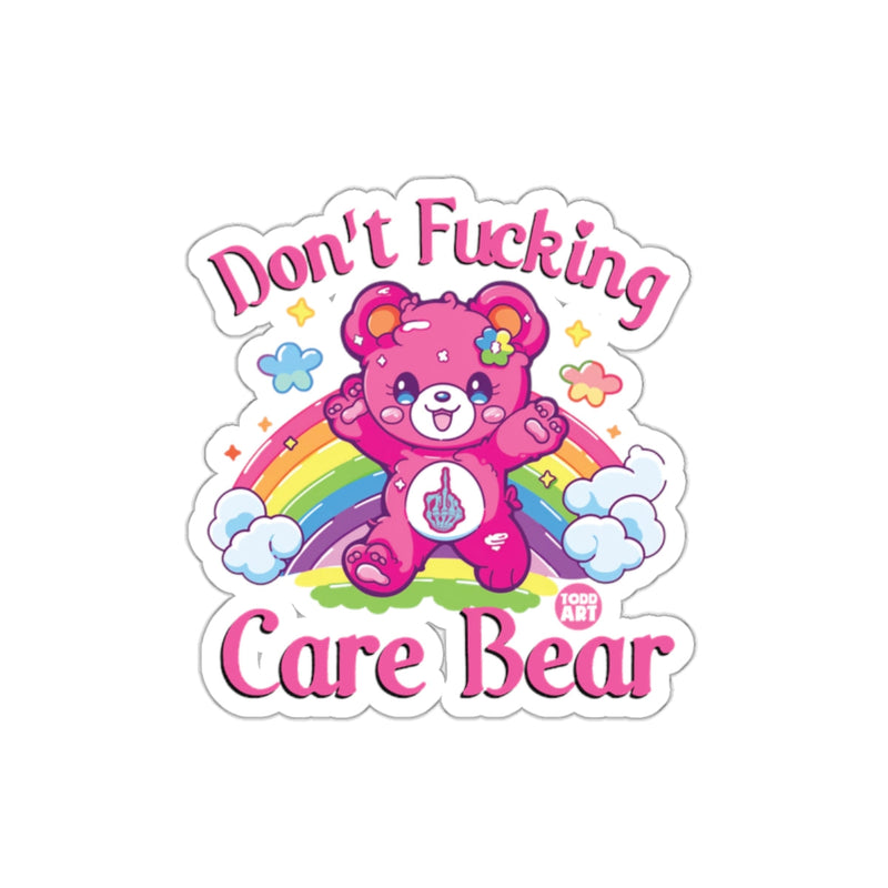 Load image into Gallery viewer, Don't Fucking Care Bear sticker with Rainbow and Flowers
