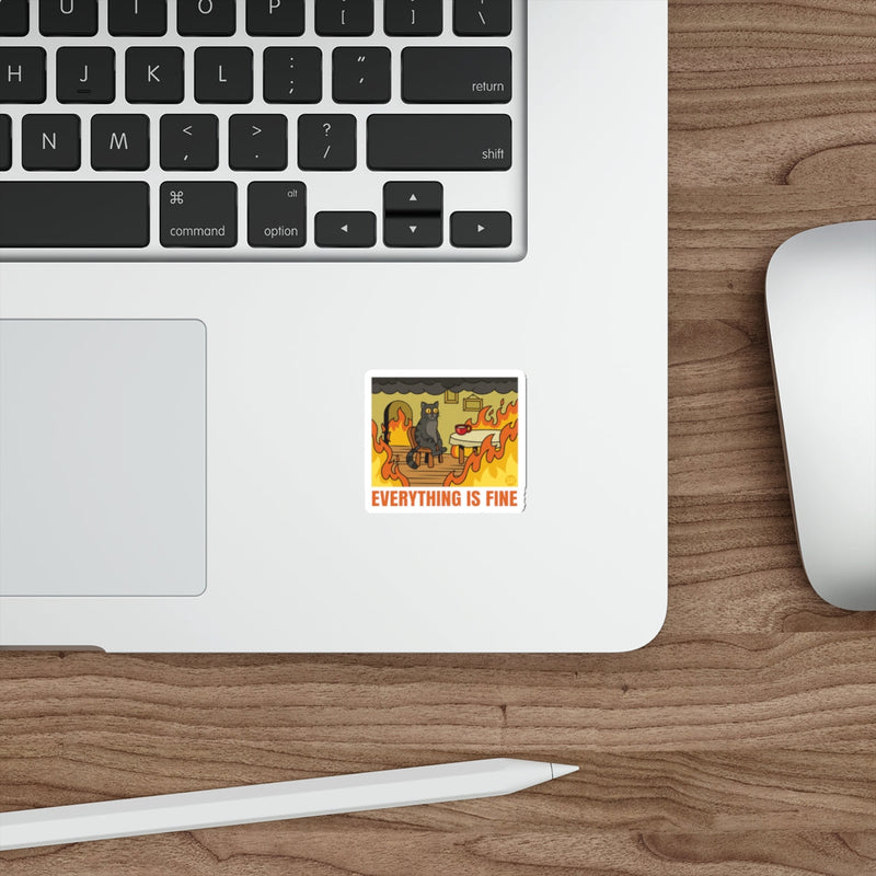 Load image into Gallery viewer, This is Fine Meme Cat Surrounded by Flames Sticker
