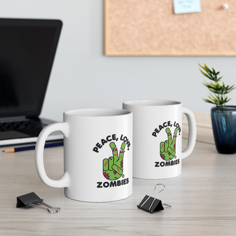 Load image into Gallery viewer, Peace Love Zombies white coffee mug

