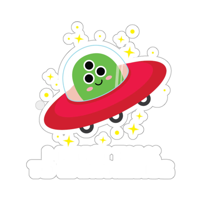 Load image into Gallery viewer, Alien in UFO with Sparkly Stars Cartoon Sticker
