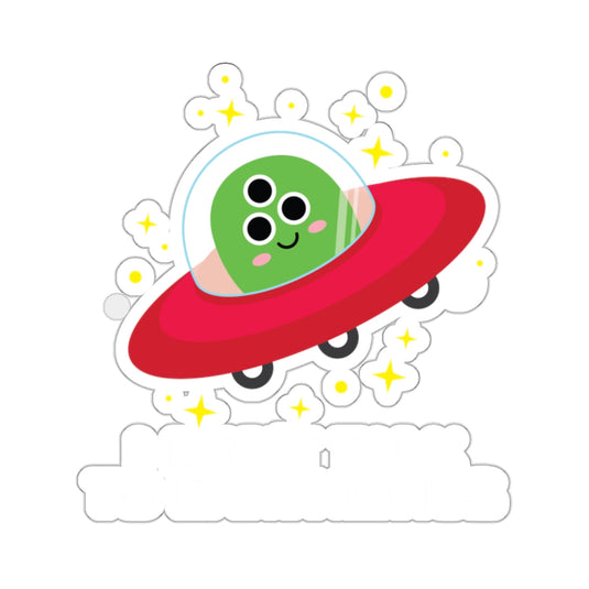 Alien in UFO with Sparkly Stars Cartoon Sticker