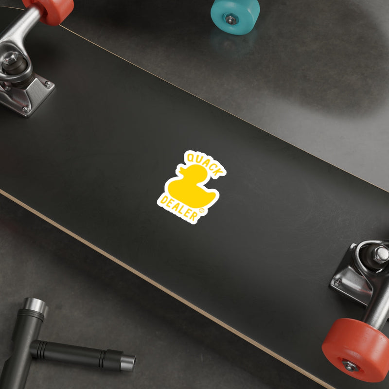 Load image into Gallery viewer, Quack Dealer Sticker on Skateboard Deck for Fun
