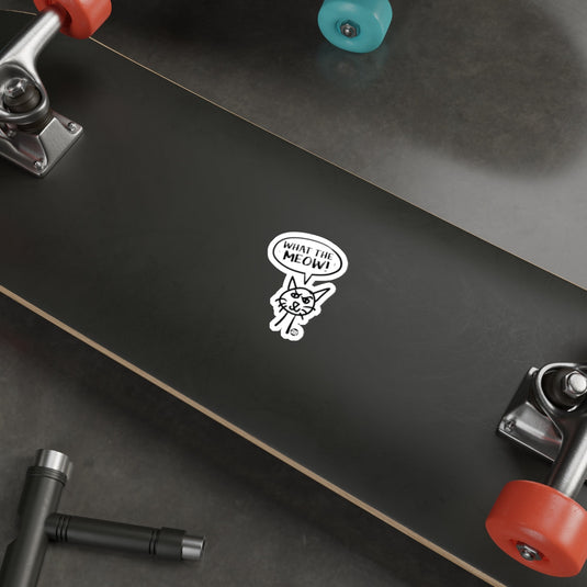 Humorous Cat Saying What The Meow Skateboard Sticker