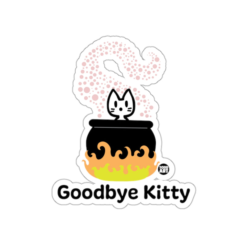 Load image into Gallery viewer, Goodbye Kitty Black Cauldron Sticker with Fire Design
