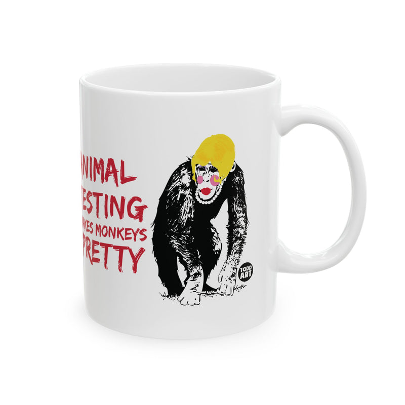 Load image into Gallery viewer, Animal Testing Monkeys Pretty Mug, Animal Testing Pun Mug, Funny Monkey Mug
