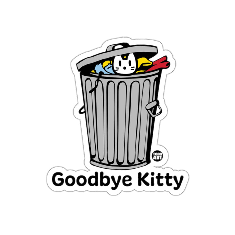 Load image into Gallery viewer, Goodbye Kitty in Trash Can Sticker Funny Graphic Design
