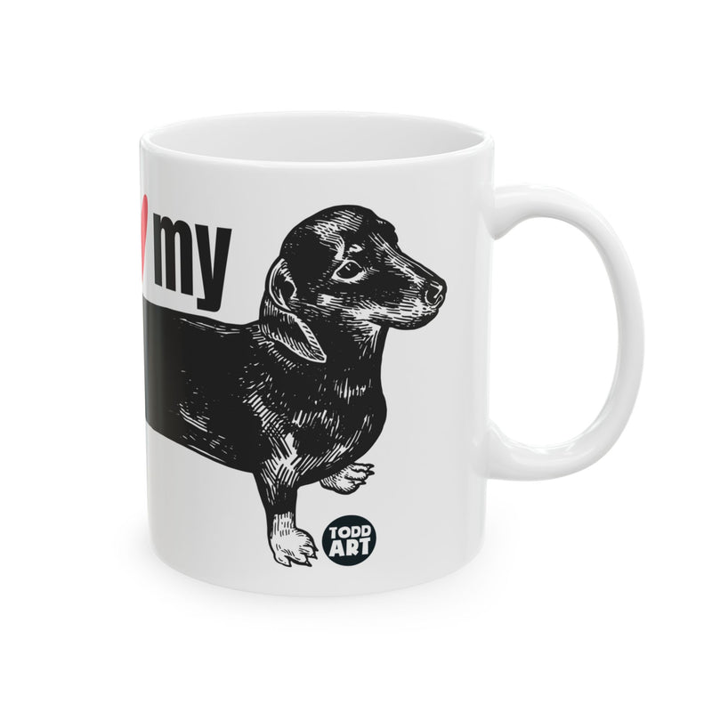 Load image into Gallery viewer, Chicks Love My Wiener Mug, Funny Wiener Dog Mug, Wiener Dog Dad Mug
