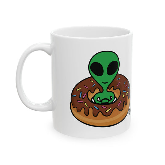 Alien Donut Spaceship 11oz White Mug, Funny Alien Donut Mug, Alien Mug