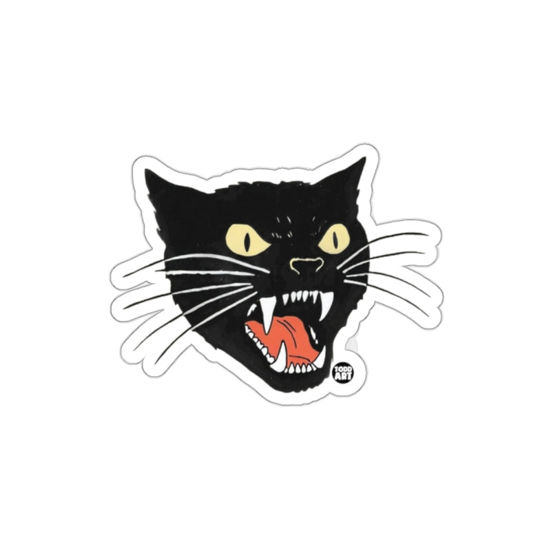 Load image into Gallery viewer, Black Cat Face with Fangs and Whiskers Graphic sticker
