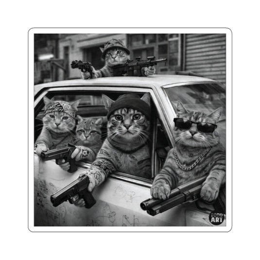 Gangster Cats Driving Car Armed Feline Squad Cool 