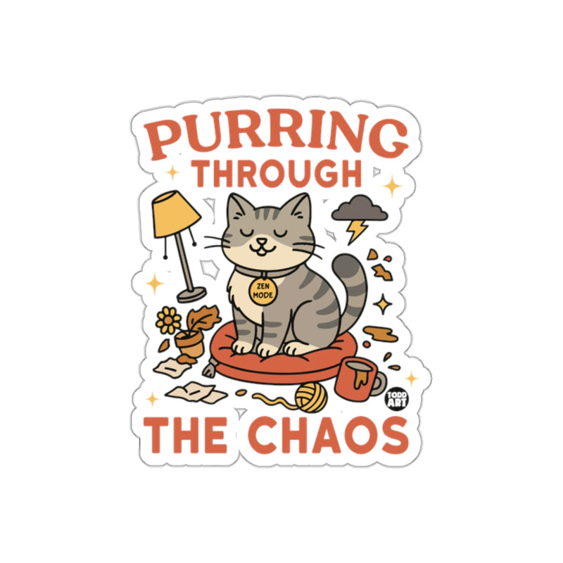 Load image into Gallery viewer, Purring Through The Chaos Zen Mode Cat Sticker
