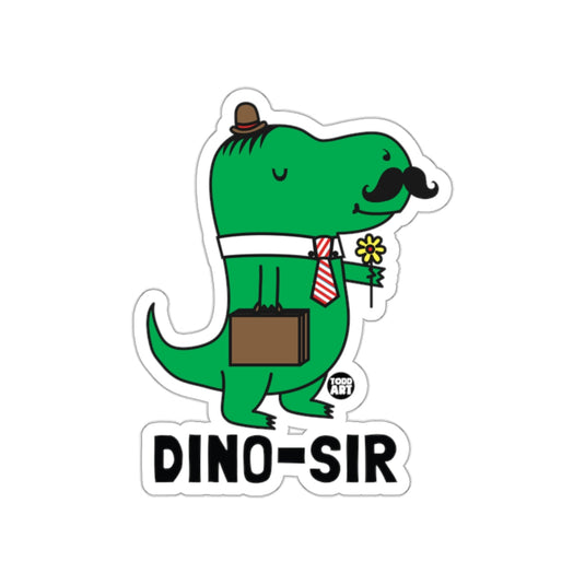 Dino-Sir Green Dinosaur Sticker with Hat and Tie Design