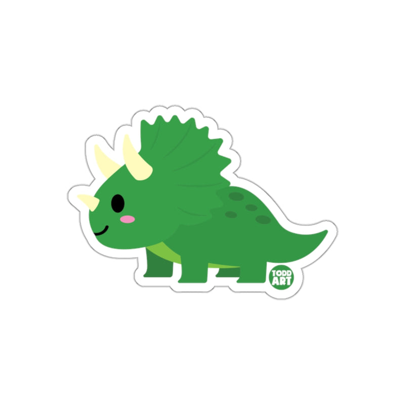 Load image into Gallery viewer, Cute Green Triceratops Cartoon with Yellow Horns Sticker
