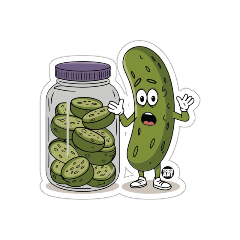 Load image into Gallery viewer, Cartoon Pickle Next To Sliced Pickles In Jar sticker
