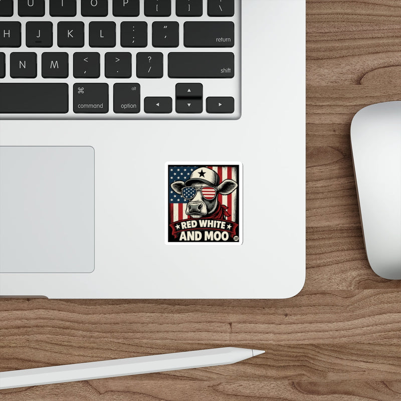 Load image into Gallery viewer, Red White And Moo American Flag Cow Sticker
