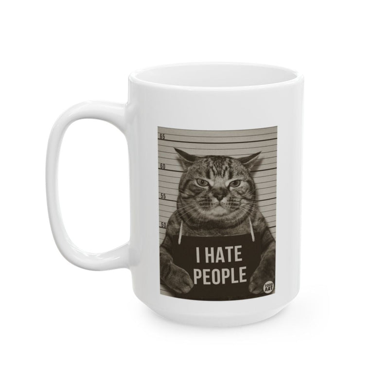 Load image into Gallery viewer, I Hate People Funny Cat Mug with Mugshot Design
