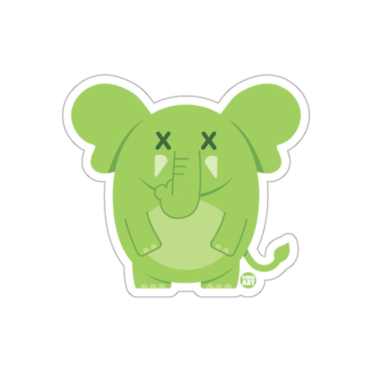Green Cartoon Elephant with Sorrowful Eyes Sticker