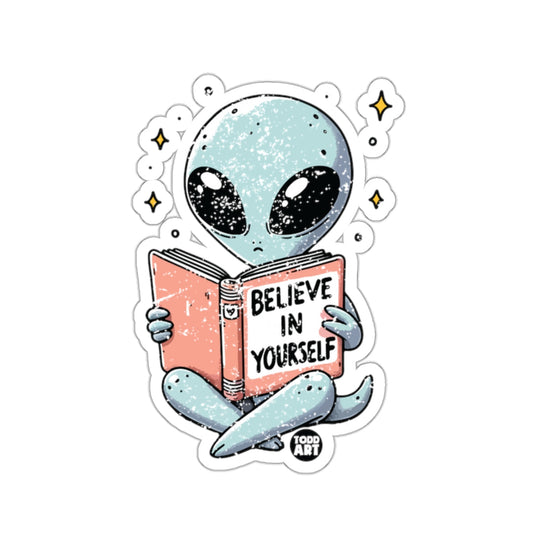 Cute Alien Reading Believe In Yourself Sticker