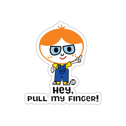 Hey Pull My Finger Cartoon Boy Illustration sticker
