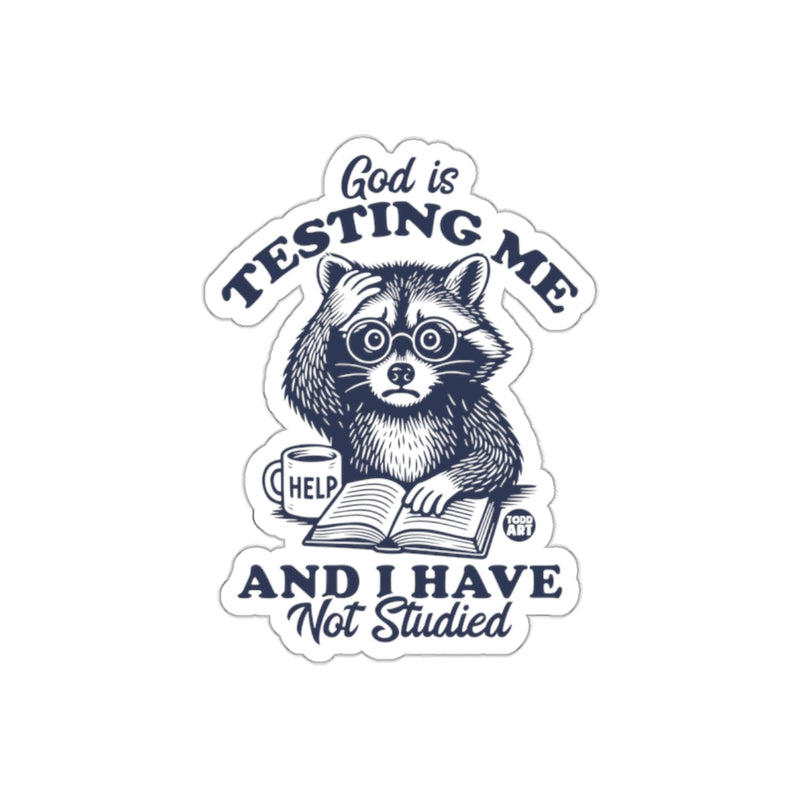 Load image into Gallery viewer, God Is Testing Me I Have Not Studied Funny Raccoon sticker
