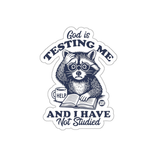 God Is Testing Me I Have Not Studied Funny Raccoon sticker
