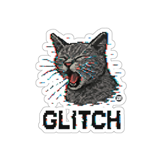 Glitch Cat Yelling Retro Style Graphic Art Sticker