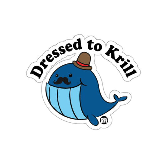 Dressed to Krill Cartoon Whale with Hat and Mustache Sticker