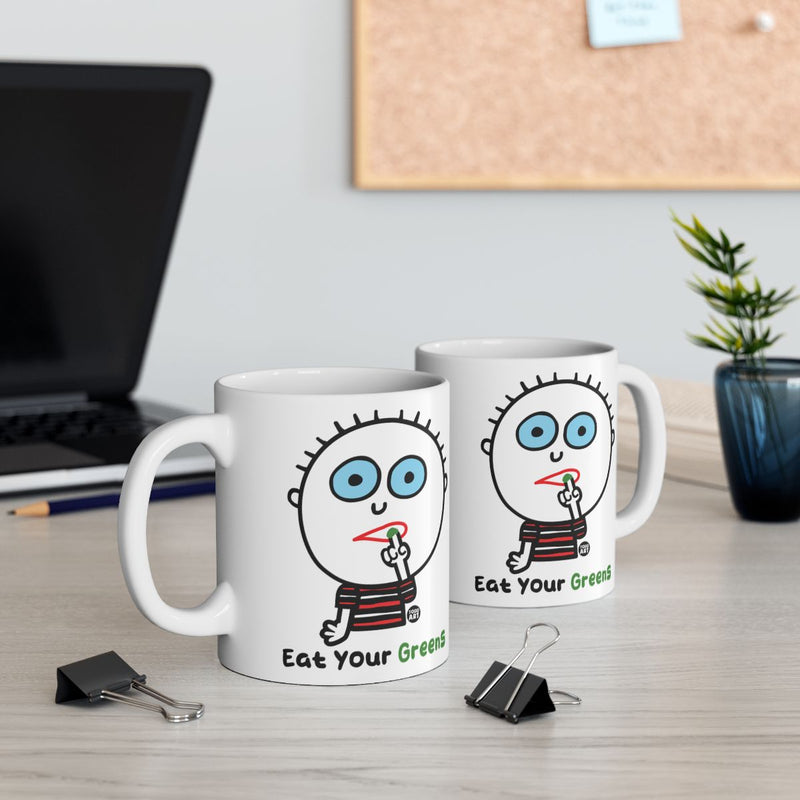 Load image into Gallery viewer, Eat Your Greens Mug with Adorable Character Print
