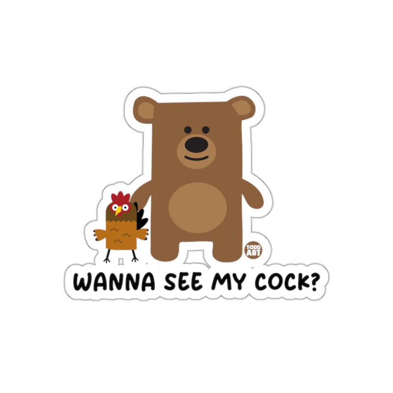 Load image into Gallery viewer, Wanna See My Cock Fun Bear and Chicken Sticker
