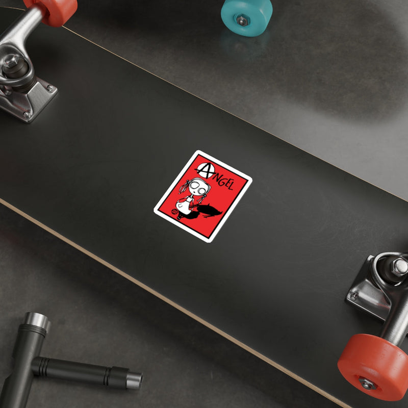 Load image into Gallery viewer, Angel Character Sticker with Red Background for Skateboard
