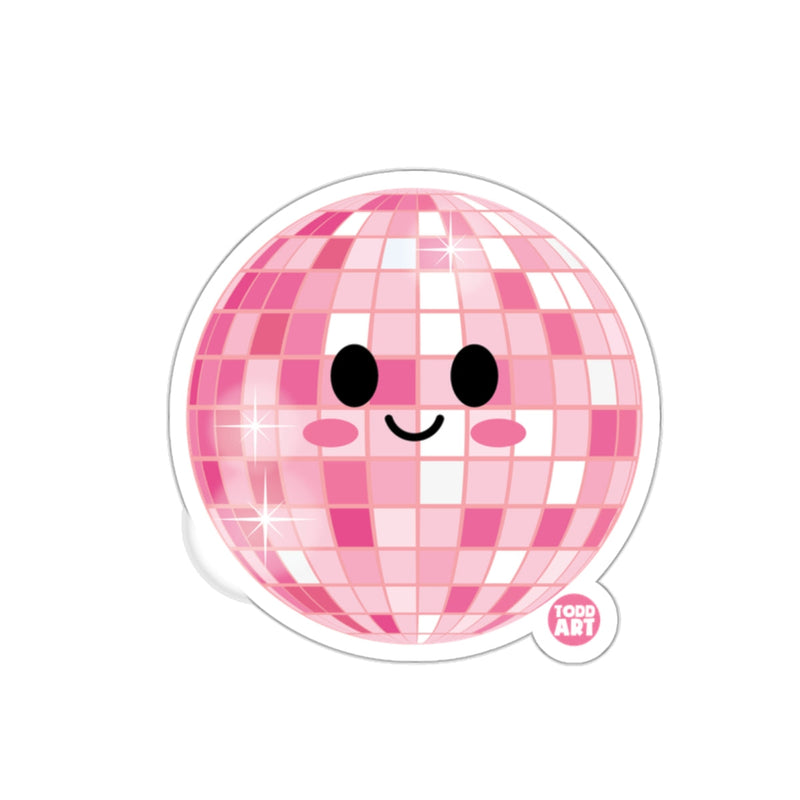 Load image into Gallery viewer, Pink Smiling Disco Ball Sticker by Todd Art
