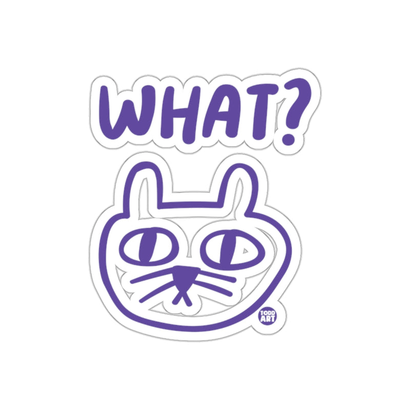Load image into Gallery viewer, Purple Cat What? Sticker with Quirky Expression
