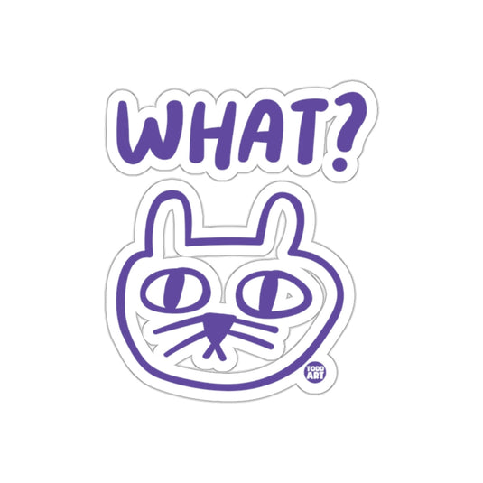 Purple Cat What? Sticker with Quirky Expression