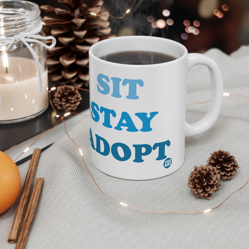 Load image into Gallery viewer, Sit Stay Adopt Mug, Cute Dog Mug, Dog Owner Mug, Support Dog Rescue Mug
