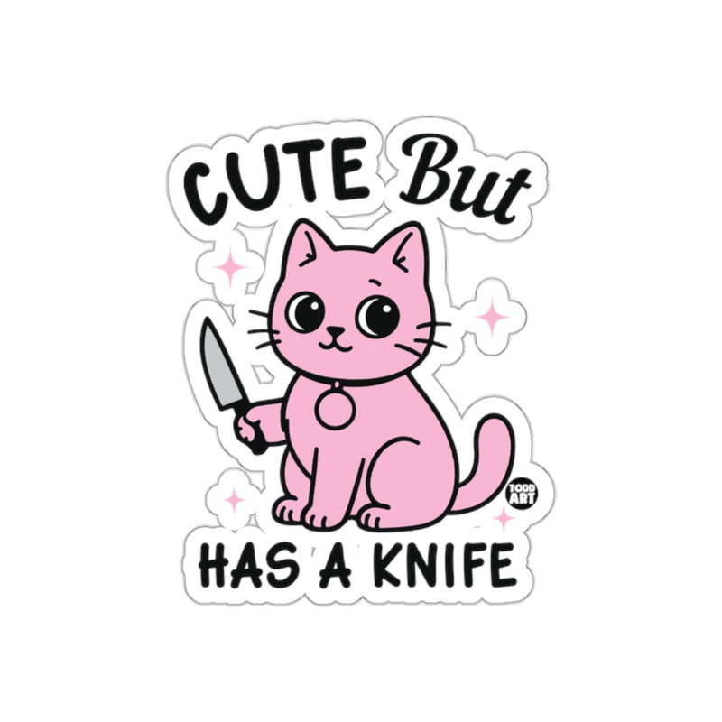 Load image into Gallery viewer, Cute But Has a Knife Pink Cat Cartoon Funny sticker
