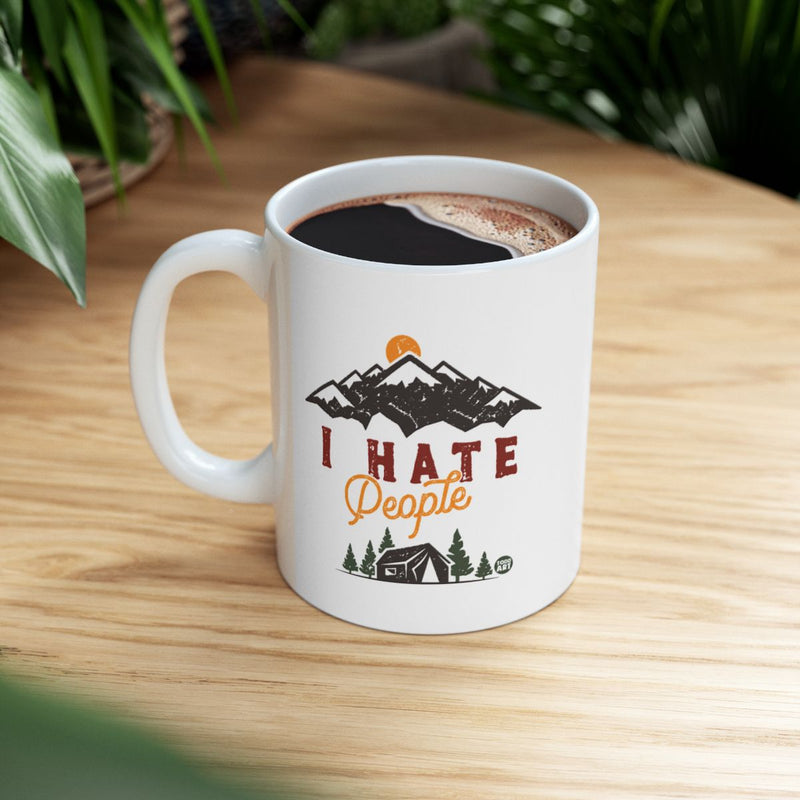 Load image into Gallery viewer, I Hate People with Mountain and Tent Design Mug
