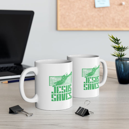 Jesus Saves Hockey Goalie Design Mug