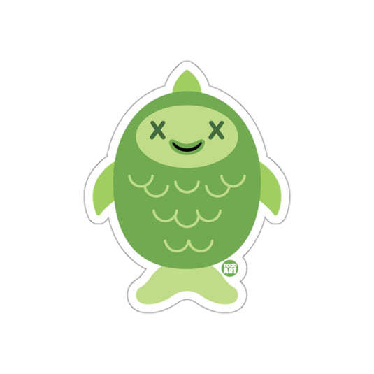 Green Smiling Fish Character Art Sticker for Sale