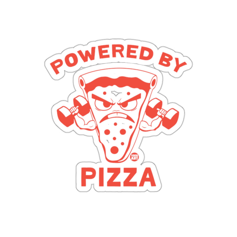 Load image into Gallery viewer, Powered By Pizza With Angry Slice Cartoon sticker
