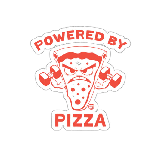 Powered By Pizza With Angry Slice Cartoon sticker