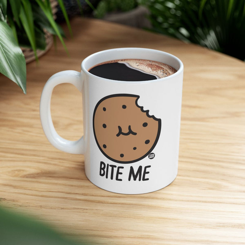 Load image into Gallery viewer, Bite Me Cookie Design Mug with Cartoon Face
