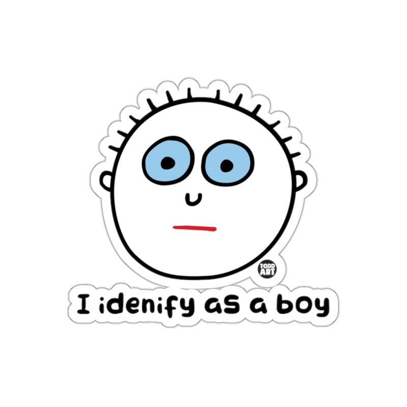 Load image into Gallery viewer, I Identify as a Boy Funny Cartoon Face Sticker
