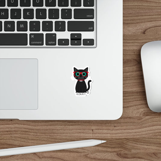 Cute Cartoon Black Cat with Red Glasses Sticker