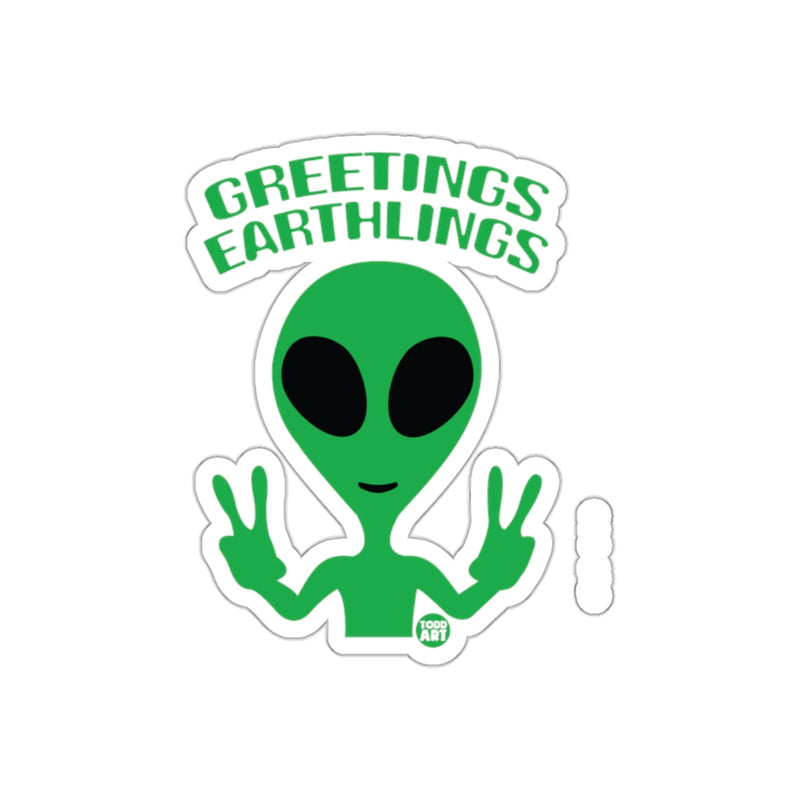 Load image into Gallery viewer, Greetings Earthlings Alien Peace Sign Sticker
