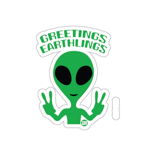 Greetings Earthlings Alien Peace Sign Sticker