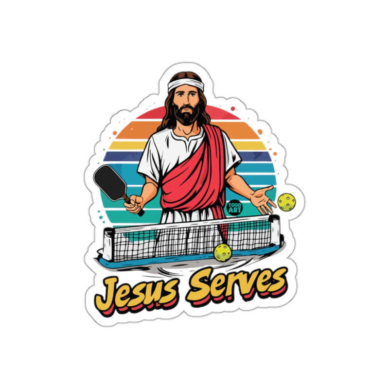 Load image into Gallery viewer, Jesus Serves Funny Pickleball Sticker Unique Gift
