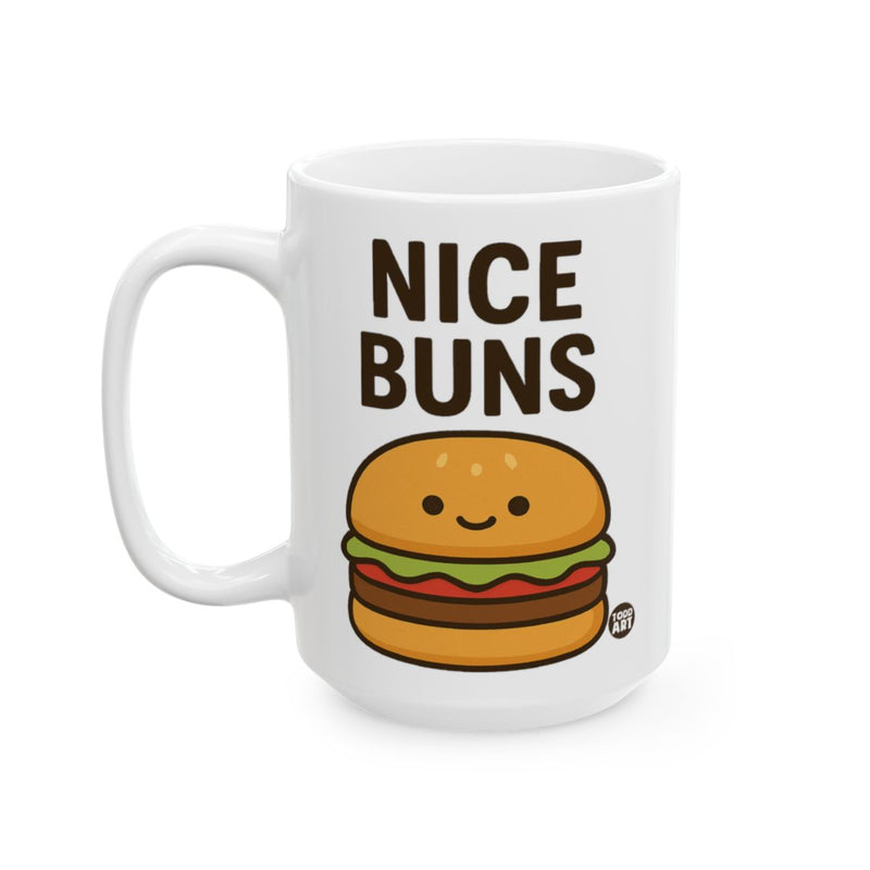 Load image into Gallery viewer, Funny Burger Graphic with Nice Buns Phrase Mug
