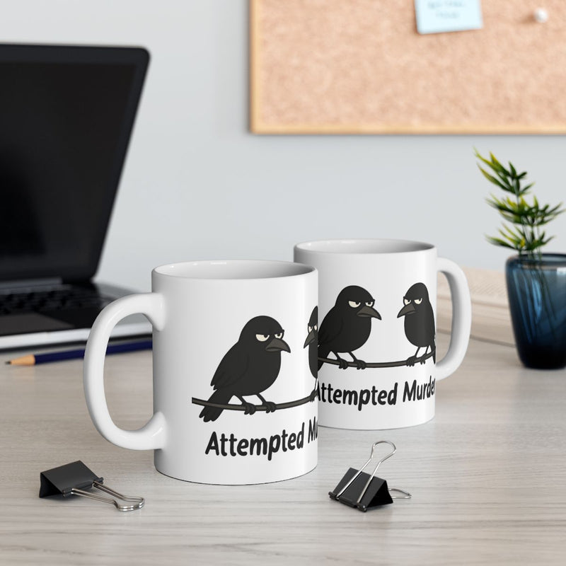Load image into Gallery viewer, Attempted Murder Funny Crow Mug ◊©◊ï◊ú◊ó◊ü ◊¢◊ë◊ï◊ì◊î
