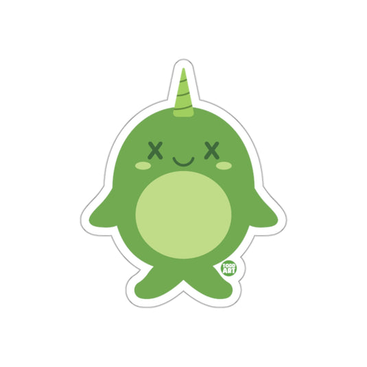 Cute Green Narwhal with Smile Sticker for Laptops Tablets