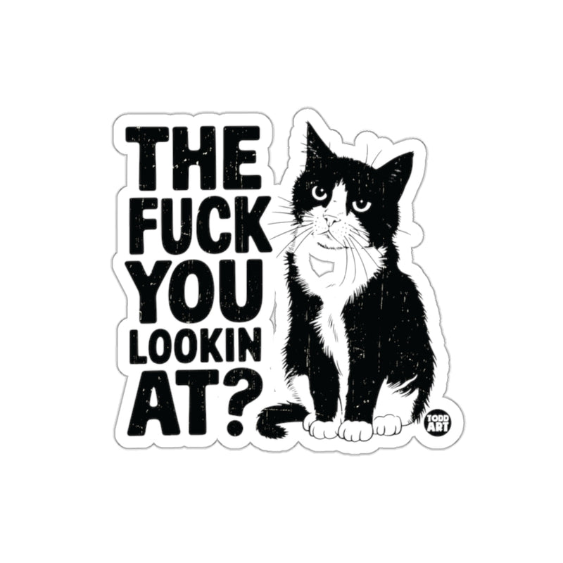 Load image into Gallery viewer, THE FUCK YOU LOOKIN AT Cat Sticker by Todd Art
